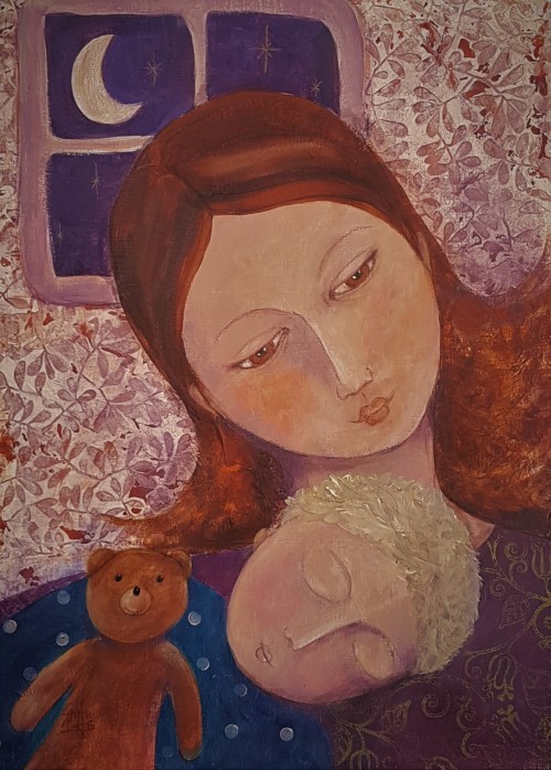 Calin sous la lune . 30x40cm. 2020
