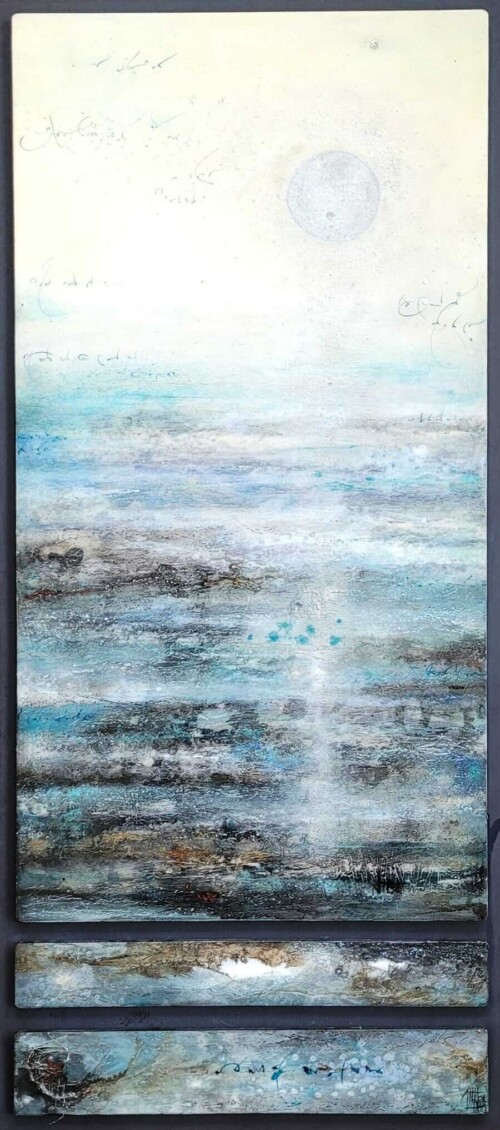 Estran 5
Techniques mixtes sur bois aspect émaillé
48x107cm . 2024