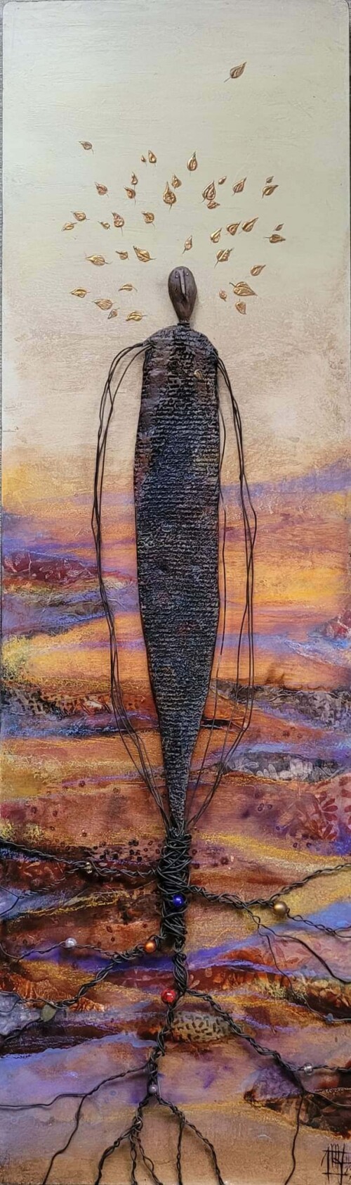 Être-ange 2.
100x30cm
Techniques mixtes , fer, terre émaillée . 2023