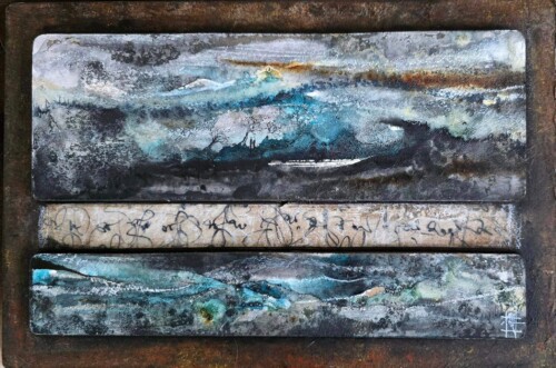 Traversée 1
Techniques mixtes sur bois aspect émaillé
27x40cm