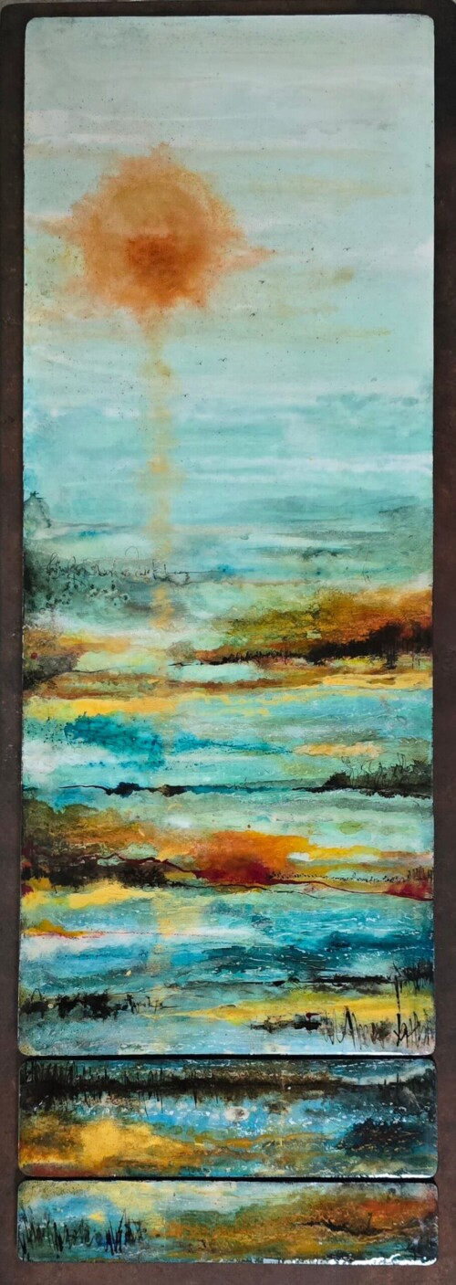 Estran 10
Techniques mixtes sur bois aspect émaillé
34x95cm